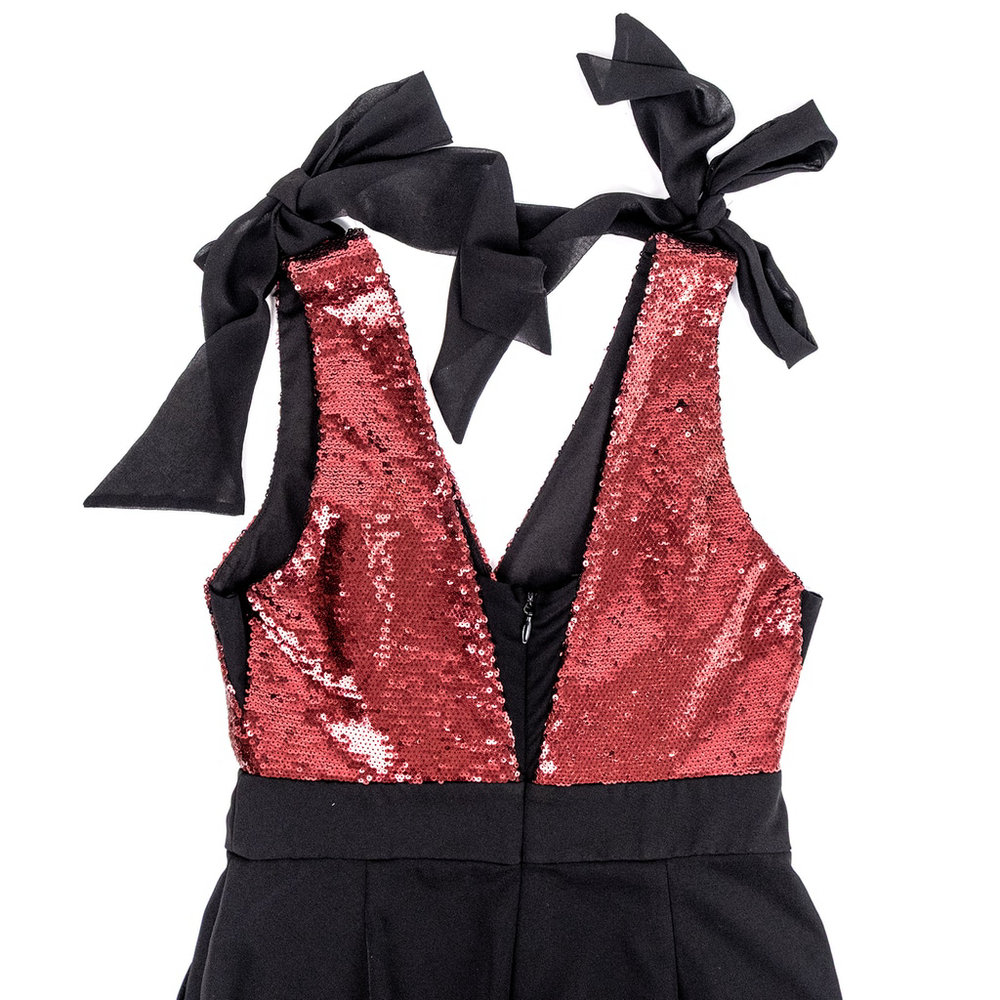 Harlyn Sequin Top Jumpsuit with Bows Women's Black and Red $182 - Size M - Picture 10 of 12